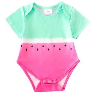 Honeydew USA watermelon baby romper green pink ombre dyed with watermelon seeds